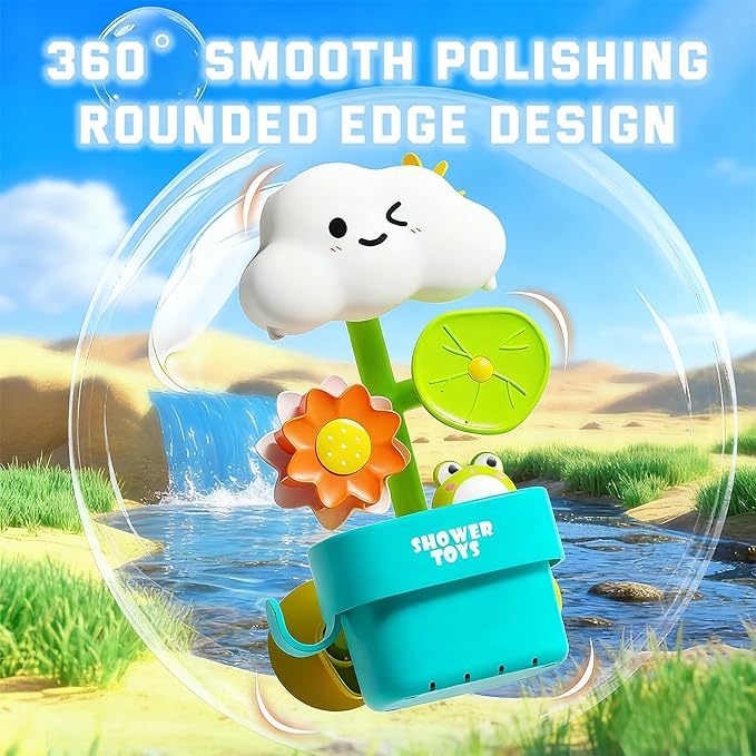 Bath Toys for Toddlers 1-3, Cloud Rain Watering Toy with Rising Frog & Spinning Lotus - Interactive Sensory Play for Bathtub, Educational Gift for Baby Boys Girls 18M+