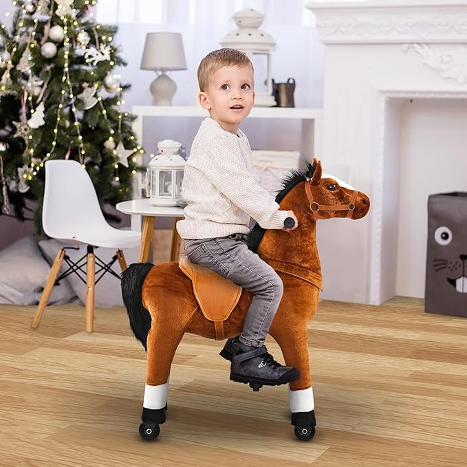 Ride on Horse Toy for Kids Riding Horse Pony Rider Mechanical Cycle Walking Action Plush Animal for 4 to 9 Years, No Battery or Electricity,Max Load 165 LBS, Medium Size