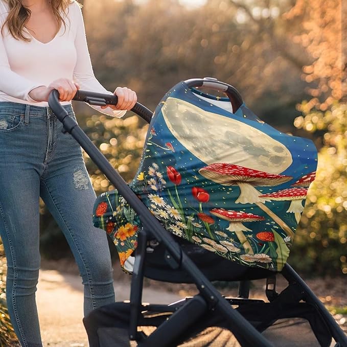 Youngerbaby Mushroom Nursing Cover Breastfeeding Super Soft Multi Use for Baby Car Seat Covers Canopy Shopping Cart Cover Scarf Light Blanket Stroller Cover Baby Girl Necessities