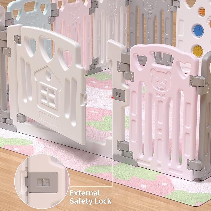 Gupamiga Baby Playpen Kids Activity Centre Safety Play Yard Home Indoor Outdoor New Pen (Macarons Classic Set 14 Panel) Baby Folding Mat