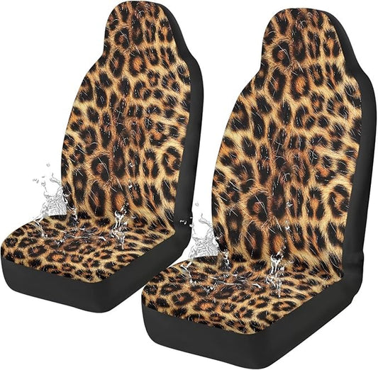 Leopard Car Front Seat Covers Waterproof Car Seat Cover Easy Installation Breathable Front Seat Cover Protection Interior Accessories Universal for Auto Truck Van SUV 2 Pcs