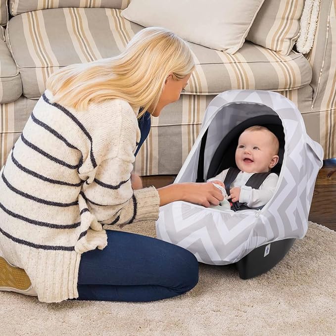 Metplus Car Seat Cover, Breathable Mesh Window Infant Carseat Canopy for Baby Boys & Girls, Summer Stroller Sunshade Net for Airflow & Privacy, Stretchy Universal Fit