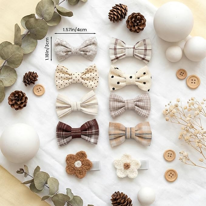 20 Pcs Baby Hair Clips Handmade Bows for Baby Girl Hair Accessories Cotton Fully Lined Clips Non Slip Barrettes for Fine Cute Tiny Bows Barrettes for Infants Toddlers, and Little Girls