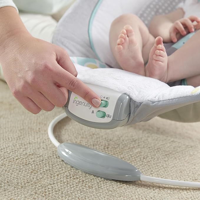 Ingenuity Soothing Baby Bouncer Infant Seat with Vibrations, -Toy Bar & Sounds, 0-6 Months Up to 20 lbs (Morrison)