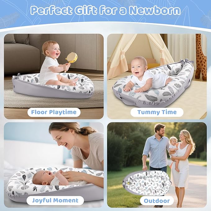 Baby Lounger, Baby Lounger for Newborn 0-24 Months, Premium Soft & Breathable Infant Lounger, Pure Cotton Baby Nest for Boys & Girls, Portable Newborn Lounger for Travel and Home.