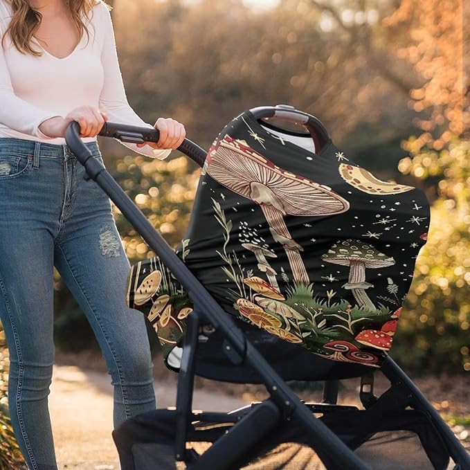 Youngerbaby Mushroom Baby Car Seat Cover Nursing Breastfeeding Scarf Shawl Stretchy Infant Carseat Canopy for Stroller High Chair Shopping Cart Newborn Shower Gift