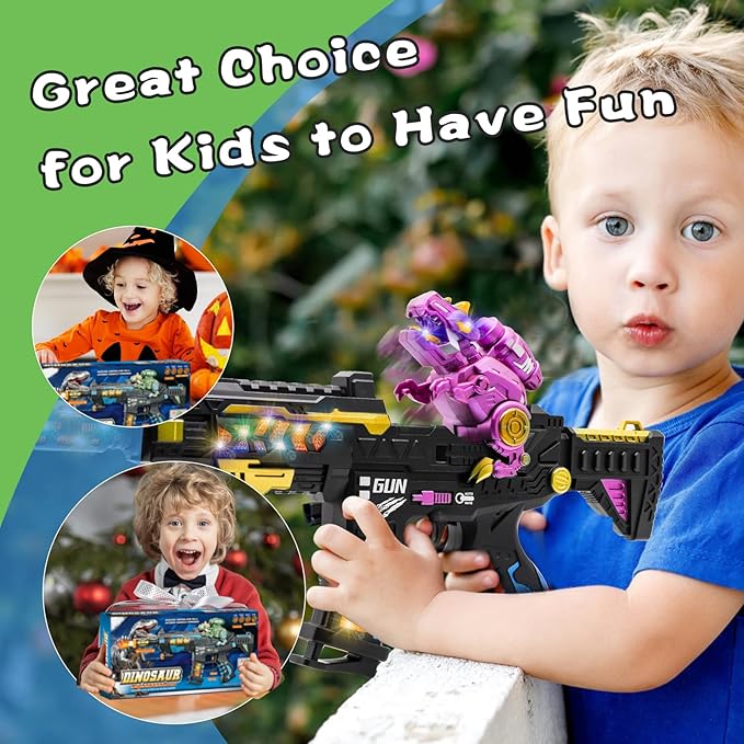 DaoDaoZhu Dinosaur Light Up Toy Gun with Sound Effects, Noise-Making Gun Toys for Kids Indoor/Outdoor Play & Halloween Costume, Birthday Christmas Dinosaur Gifts for 3 4 5 6 7 Year Old Boys Toddlers