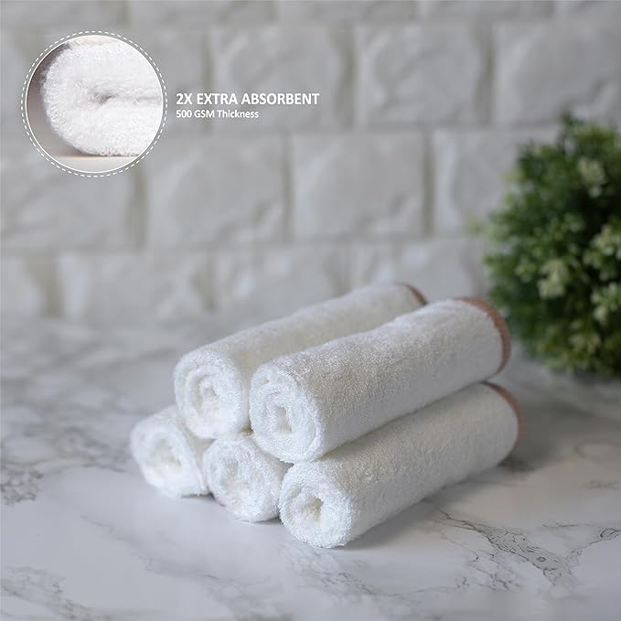 Soft Baby Washcloths Set - Absorbent Natural Baby Wash Cloth for Delicate Skin - 12"x12" Large Baby Bath Washcloths - Newborn Bath Face Towel (White)