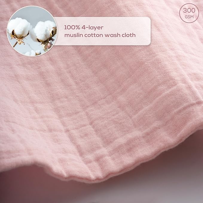 Muslin Baby Washcloths for Newborns, Pack of 8, 11"x11", Super Soft Cotton, Absorbent and Gentle, Baby Cotton Wipes, Baby wash Cloths