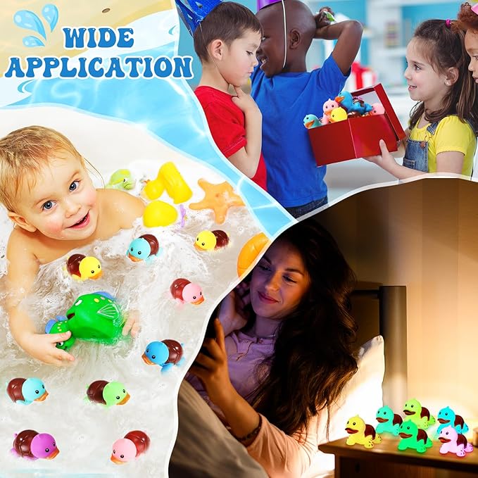 HyDren 50 Pcs Rubber Turtle Duck Glow in The Dark Cute Duck Bulk Mini Squeaky Rubber Toys Floating Bathtub Favors Gifts for Sea Carnival Valentine's Day Beach Party Decor(6 Colors)