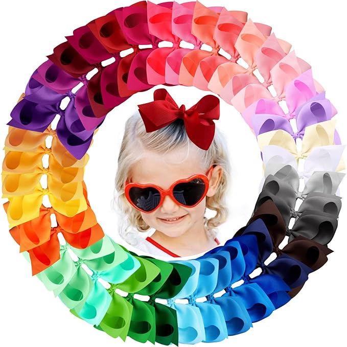 Oaoleer 40 Colors 4.5 Inch Hair Bows Clips Grosgrain Ribbon Bows Hair Alligator Clips Hair Barrettes Hair Accessories for Girls Toddler Infants Kids Teens Children (4.5inch 40color)