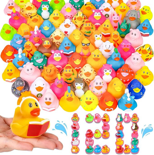 VISRIE 120 Pack Rubber Ducks in Bulk , Assorted Ducks for Jeeps, Bulk Ducks for Bath Toy Summer Pool Toys Birthday Gifts Party Favors