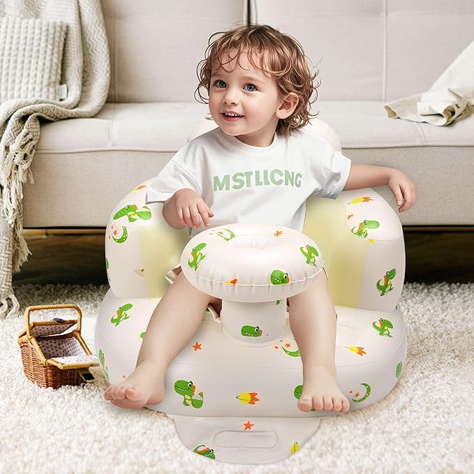 Inflatable Baby Seat for 3-36 Months, Back Support, Built-in Air Pump, Learning to Sit, Blow Up Floor Seat with Tray