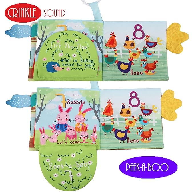 Touch and Feel Cloth Crinkle Books for Babies Infant, Baby Books Toys 0-3-6-12-18 Months, Easter Shower Baby Gift, High Contrast Toys,Teething Teether,Tummy Time Mirror Toy for Boys and Girls-Farm
