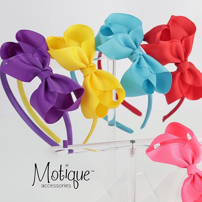 Motique Accessories Neon Headband With Side Grosgrain Bow- Neon Yellow