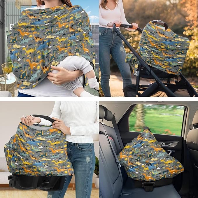 Dinosaur Carseat Canopy for Babies Playful Breast Feeding Covers for Women Baby Lounger Pillow U-Shaped Breastfeeding Pillowcase Breastfeeding Essentials