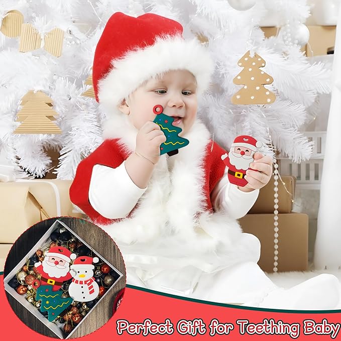 3Pcs Christmas Silicone Teething Toys for Babies - First Christmas Soothe Chew Teether for Infants, Soft Snowman Design for Toddlers - Birthday Gifts for Baby Boys and Girls
