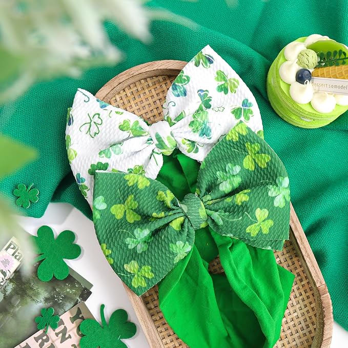 YanJie St.Patrick's Day Baby Girl Bows Green Clover Headbands Shamrock Newborn Hair Bow Hairband St Patrick's Big Bows Headbands Hair Accessories Gift