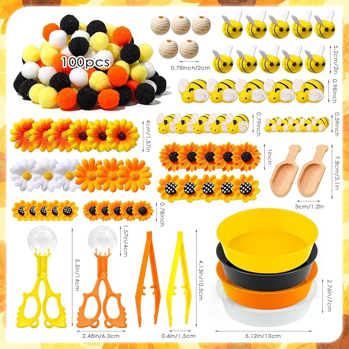 172 Pcs Sunflower Sensory Bin Filler Spring Summer Bee Honeycomb Counting Sorting Sensory Bin Items Fine Motor Sunflower Counts for Easter Day Spring Summer Sorting Counting Decor