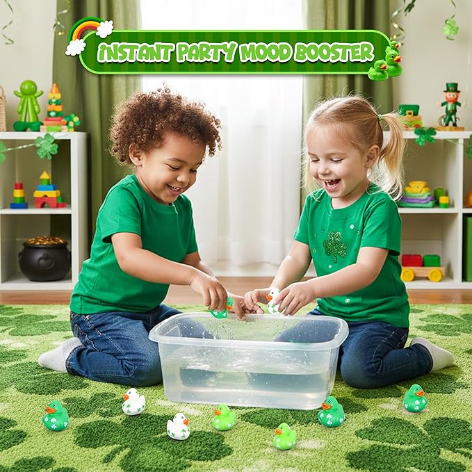 24 Pack St Patricks Day Rubber Ducks - 2 inch Shamrock Rubber Duckies Bulk - Saint Pattys Day Irish Gifts for Adults Kids Party Favors Accessories, Jeep Ducking