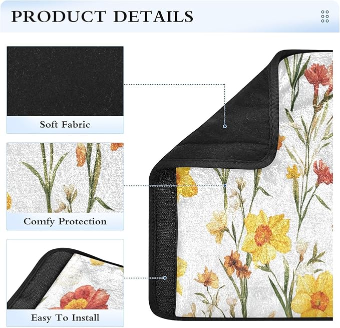 Car Seat Belt Covers 2 Piecing Breathable Camera Bag Strap Cover for Adults Child Kids S Fall Flowers Daffodil Carnation Freesia White