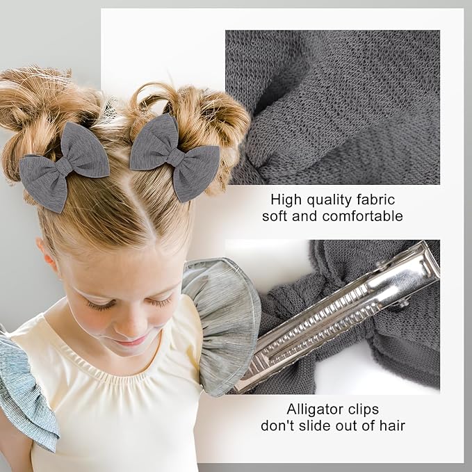 Baby Girls Hair 3'' Bows Clips Set Handmade Bow Hair Clips Hair Accessories Alligator Clip for Babies Infant Toddlers Little Kids 6 PCS Navy Blue Dark Green Gray