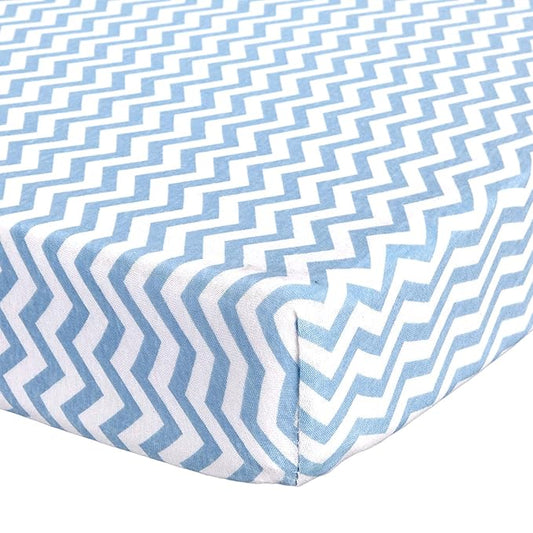 Pack n Play Fitted Sheet – Super Soft, 100% Natural Jersey Cotton – 27” x 39” – for Boys and Girls, Fits Pack n Play, Playard and Foldable Mattresses - Covered Elastic Hem – Zigzag Blue