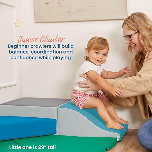 ECR4Kids SoftZone Junior Adventurer's Summit Slide, Corner Climber, Contemporary, 4-Piece