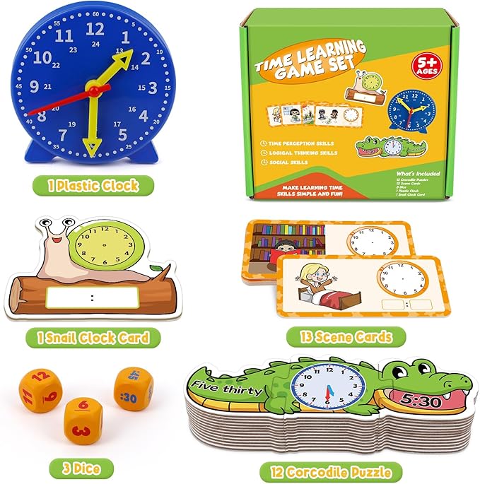 Edulok Toddler Learning Clock, Telling Time Teaching Clock for Kids, Math Manipulatives, Math Puzzle Games, Kindergarten Educational Sensory Toys, Preschool Learning Activities, Homeschool Supplies