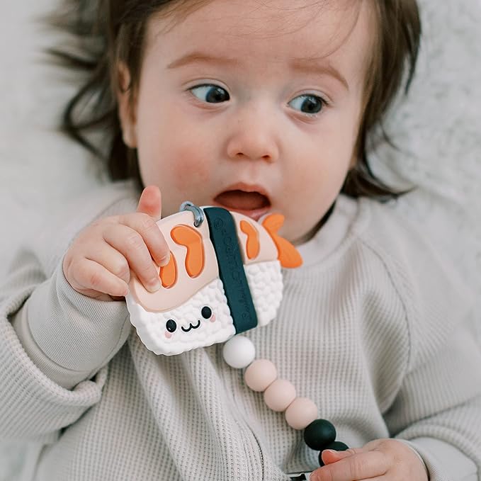 Silicone Teether – Food-Grade, BPA-Free Teething Relief Toy for Babies – Safe, Durable & Easy-to-Hold Infant Teether – Textured Sensory Toy for Soothing Sore Gums - EBI Sushi