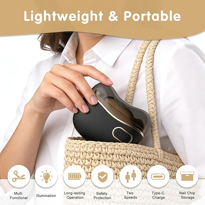 Bestkid Electric Nail File Baby with Polishing, 2-Speed Safety First Automatic Infant Nail Clipper with LED Light & Nail Craps Storage, Black Smart Finger Nail Trimmer for Kids Adults Caregivers