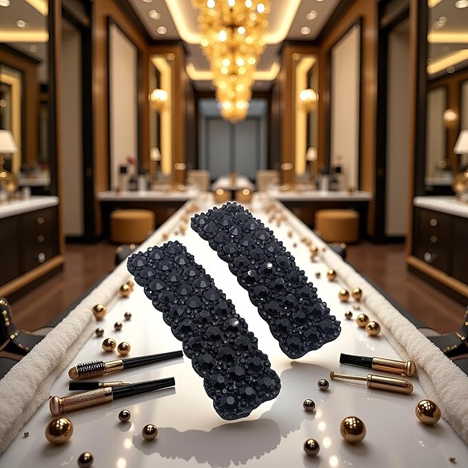 2Pcs Black Rhinestones Snap Hair Clips for Women Girls Rectangular Hairpins Korean Barrettes Hair Accessories, Clips and Barrettes, Baby Girls' Hair Clips