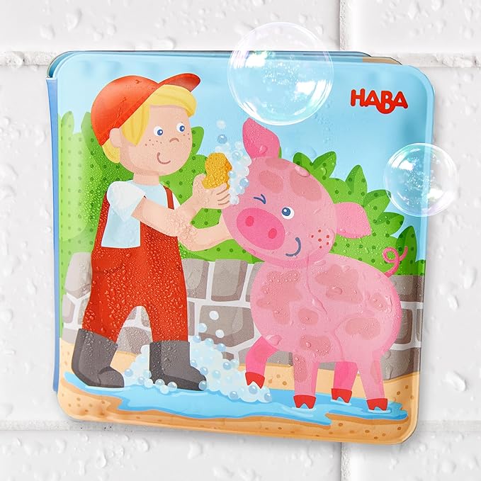 HABA Magic Color Changing Bath Book: Animal Wash Day, Bath Toys for Toddlers, Water Toys for Toddlers 18-36m & Water Table Accessories