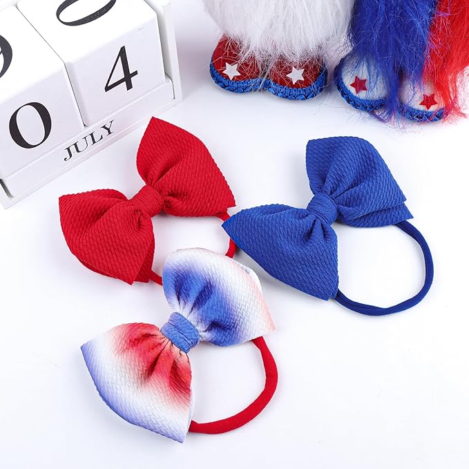 YanJie 4th of July Headband for Baby Girls and Toddlers - Red, White, and Blue Nylon Bows Accessories