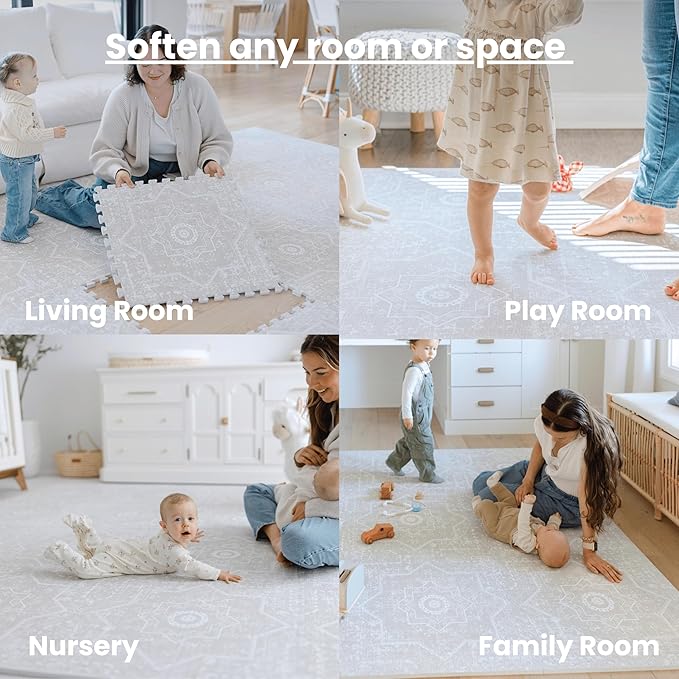 Little Landings Baby Play Mat for Floor - Layla (6x6ft) - Premium EVA Foam Play Mat for Babies & Toddlers (Ages 0-5+) - Non-Toxic Playmat for Tummy Time, Crawling & Playroom - Stylish & Comfortable