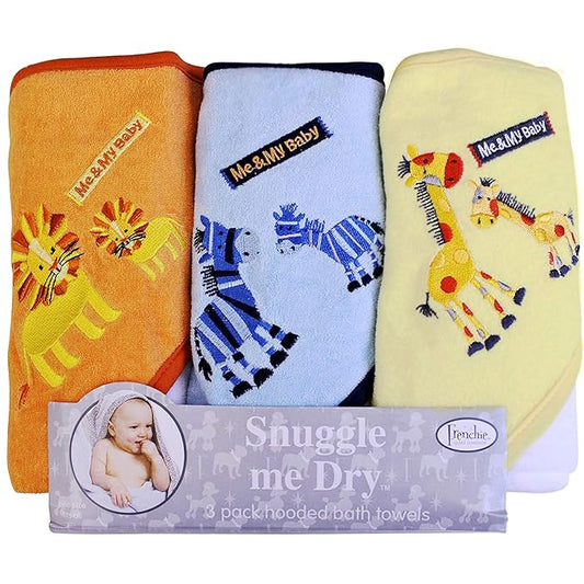 Frenchie Mini Couture, Hooded Bath Towels for Babies, 80% Cotton/20% Polyester, Animal Baby Bath Towel Set, Pack of 3