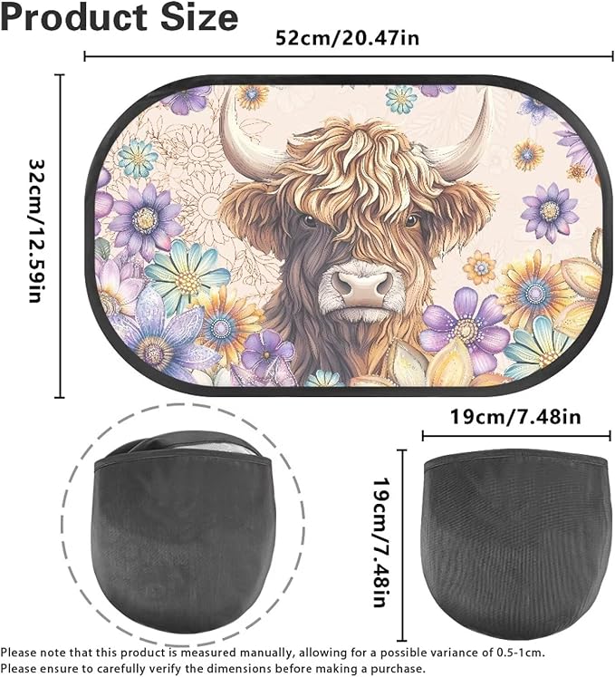 Bulopur Highland Cow Car Window Shades 2 PCS Sun Shades for Back Windows Dahlia Floral Baby Car Seat Sun Protection Easy to Install Mesh Car Window Covers Universal Sunshade Sunvisor
