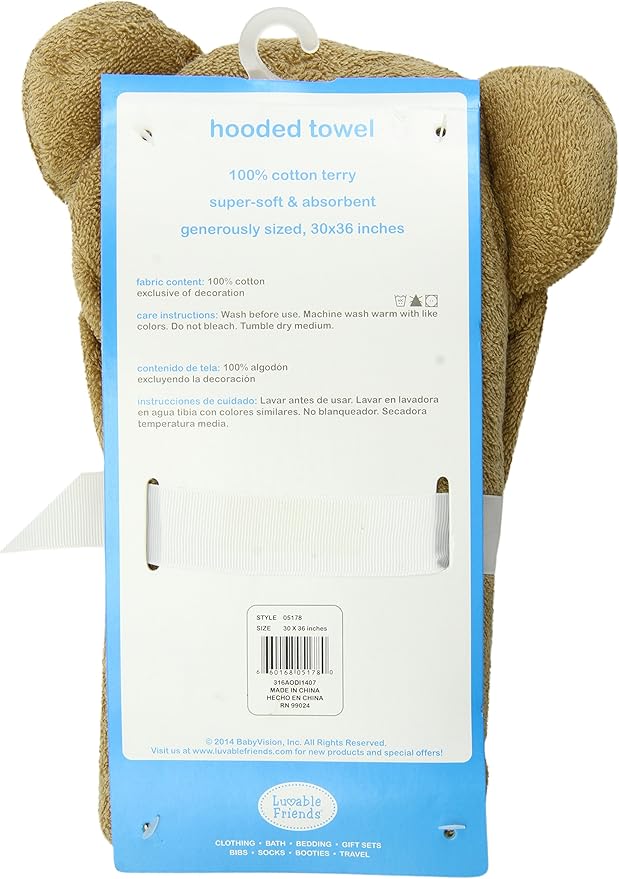 Luvable Friends Unisex Baby Cotton Animal Face Hooded Towel, Monkey, One Size