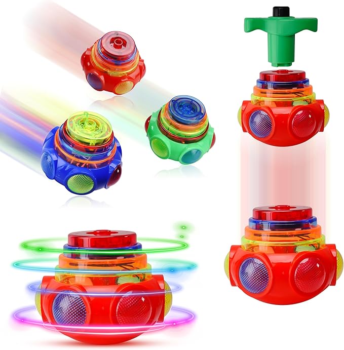 PROLOSO 12 Pack Led Spinning Tops Peg Top Light Up Music Spin Toys Glow in the Dark Party Supplies Gift Multicolored