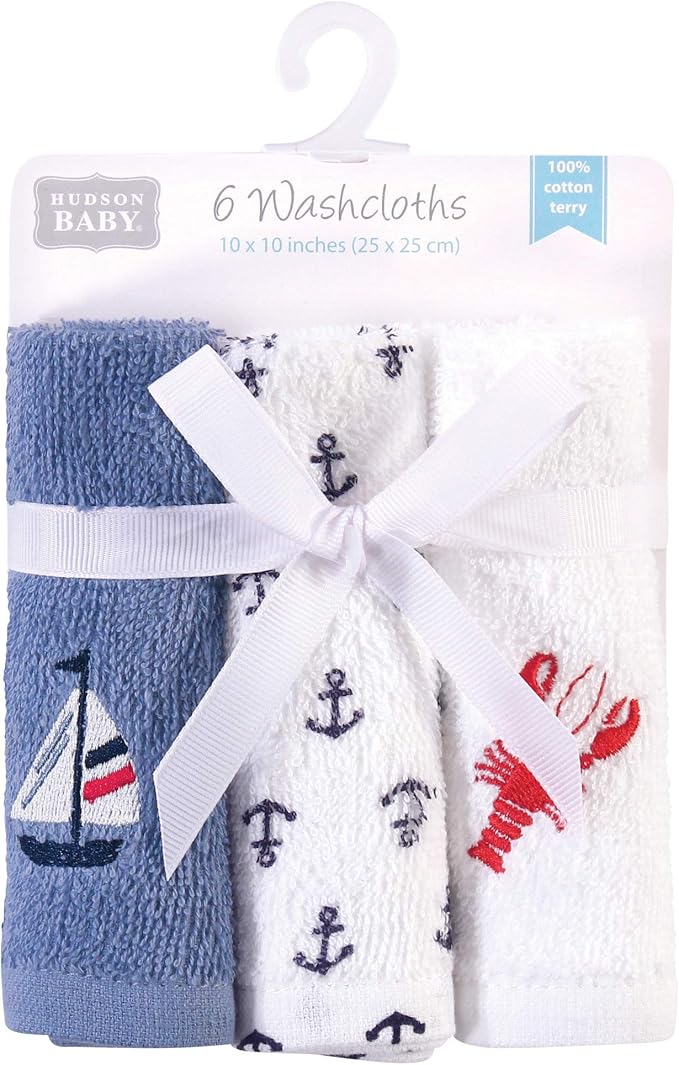 Hudson Baby Unisex Baby Super Soft Cotton Washcloths, Lobster, One Size