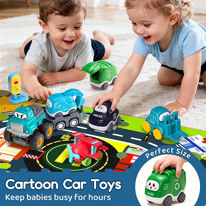 Big Cartoon Truck Car Toys for 1 Year Old Boy with Playmat/Storage Bag|Baby and Toddler Toys 12-18 Months & Age 1-2 with Trailor|1st Birthday Gift for 1 2 Year Old Boy