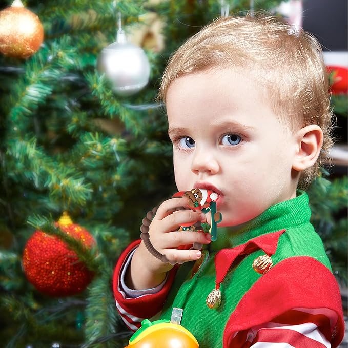 Christmas Baby Silicone Teether Christmas Tree and Bear Teething Ring Christmas Teething Toys Toddler Teething Chew Toys Christmas Gifts or Chritmas Stocking Filler