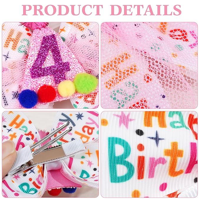 Sprinkle Confetti Hair Bow - First Birthday Pink Party Decoration for Baby Girls, Ice Cream Theme Birthday (4th Girls Hair Bow)