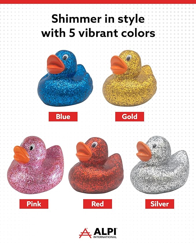 Alpi Glitter Ducks – Set of 5 Fun & Sparkly Rubber Ducks & Bath Toys - Decorative, Collectible, and Great for Parties, Gifts & Bath Time (Blue)