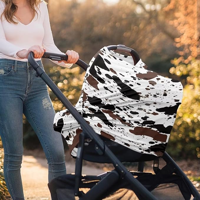 GIFTPUZZ Animal Stripe Multi-Use Soft Stretchy Car Seat Covers for Baby, Nursing Cover Carseat Canopy, Breastfeeding Cover, High Chair Shopping Cart Cover, Baby Shower Gifts for Boys Girls