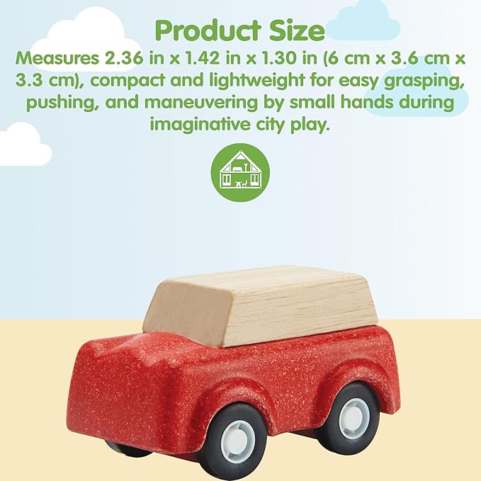 PlanToys® Red SUV Wooden Montessori Vehicle Toy | Early Movement, Imagination and Practical Life Exploration | Eco Friendly Car for Indoor and Outdoor Play