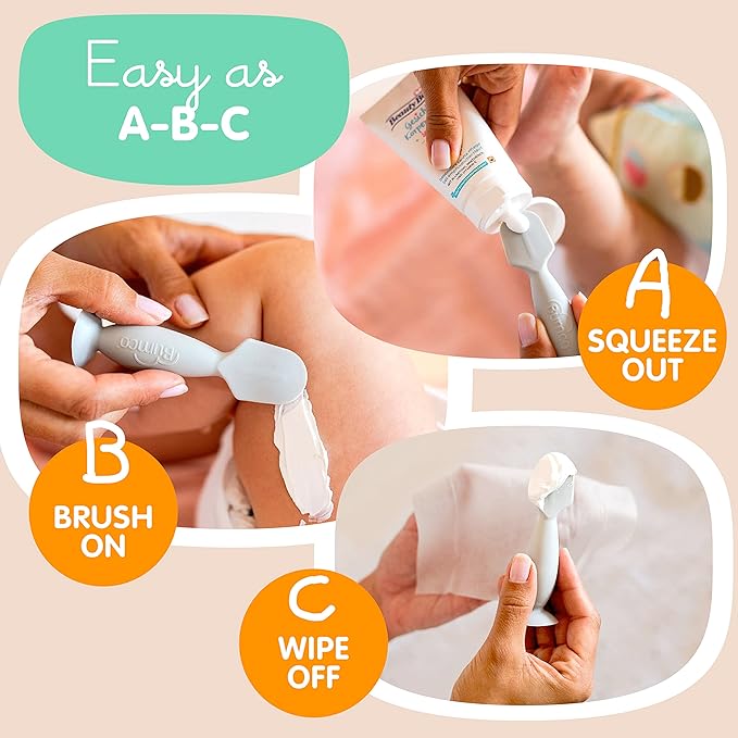 Bumco Baby Bum Brush + Mini Baby Diaper Cream Spatula with Case - BPA-Free Silicone Diaper Spatula with Suction Cup, Wipe-Clean, Mom-Invented Butt Paste Applicator (Pink Swirl & Gray)