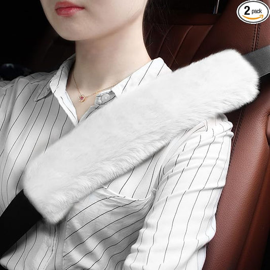 GAMPRO Car Seat Belt Pad Cover, 2-Pack Soft Car Safety Seat Belt Strap Shoulder Pad for Adults and Children, Suitable for Car Seat Belt, Backpack, Shoulder Bag (white)