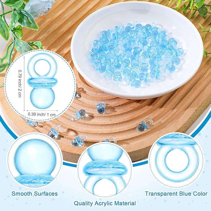Roowest 51 Pcs Pacifier Hunt BabyShower Games Include Wooden Hunt Sign and 50 Acrylic Mini Plastic Pacifiers for BabyShower Game Decoration Gift Sets Gender Reveal Party(Bear,Blue)