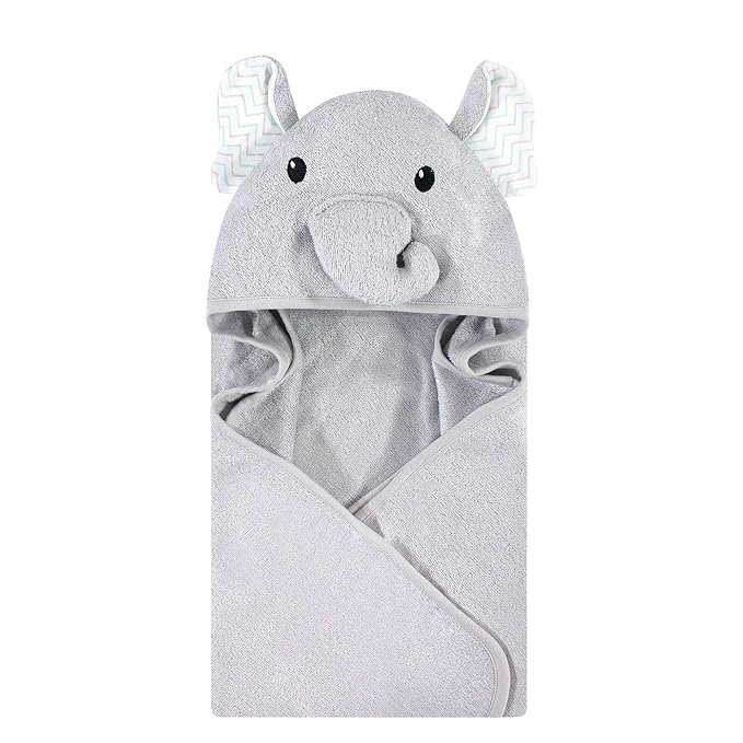 Hudson Baby Unisex Baby Rayon from Bamboo Animal Face Hooded Towel, Gray Elephant, One Size